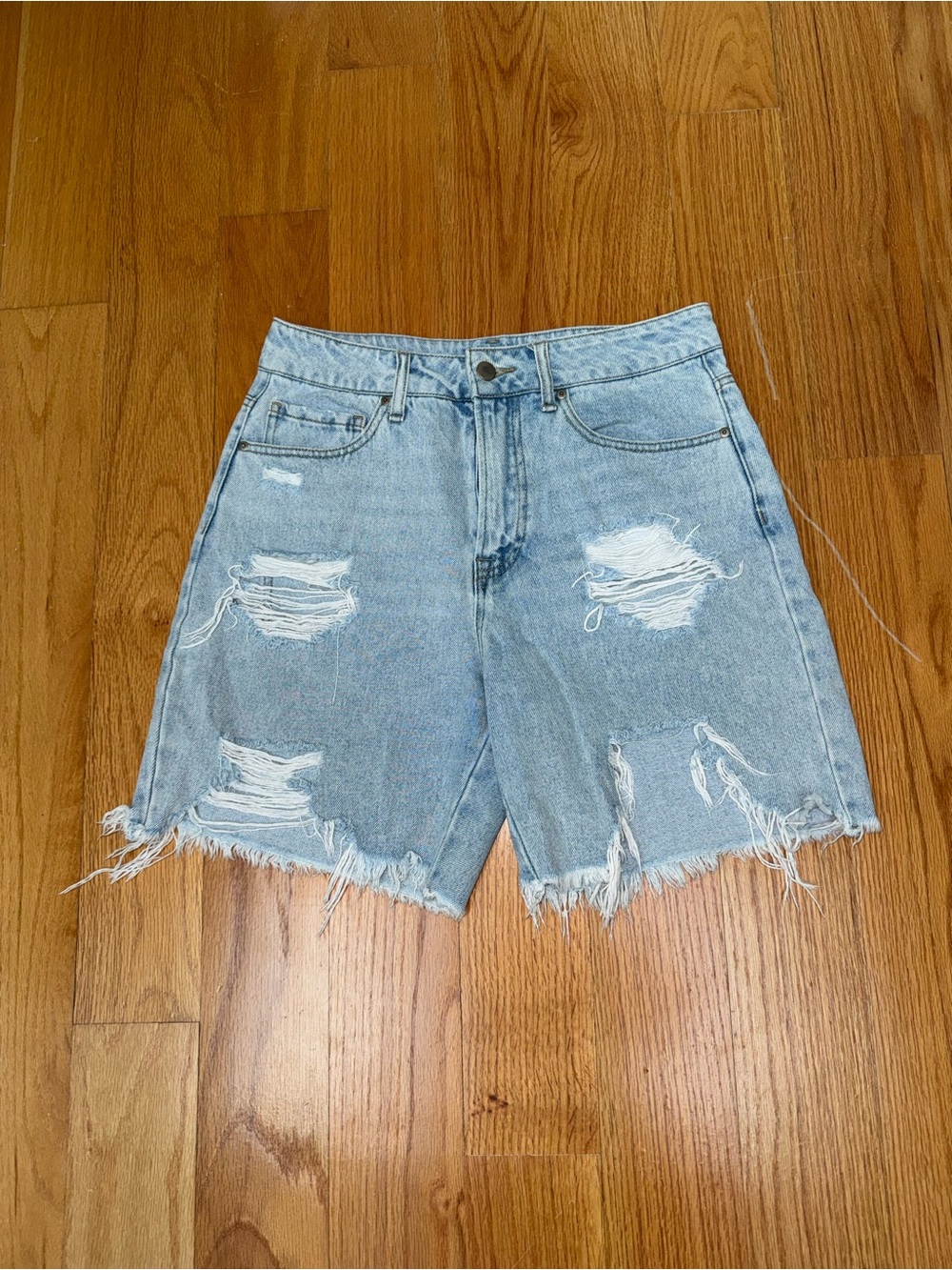 Fashion Nova Light Blue Distressed Denim Shorts